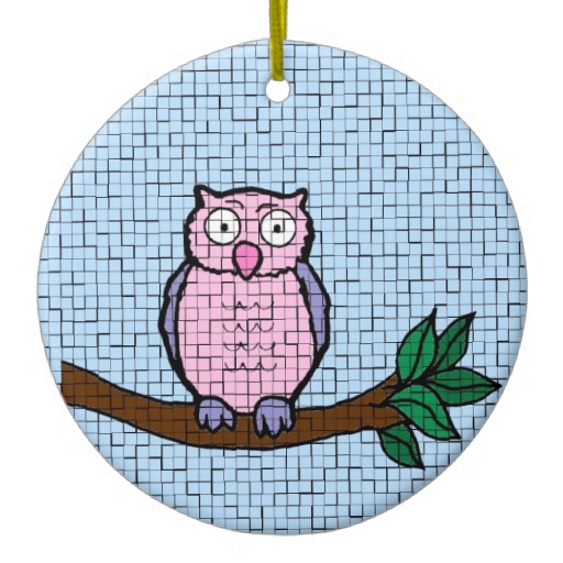 Pink Owl Mosaic Art Ornament from Zazzle.