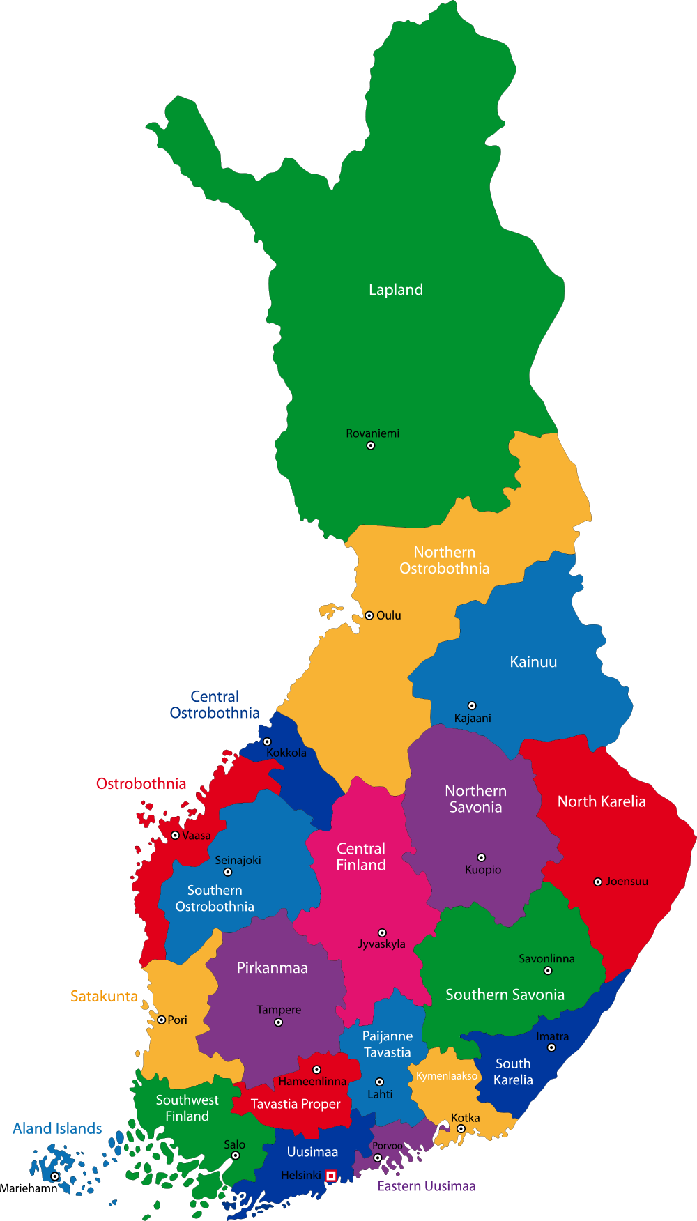 Finland Map with cities - blank outline map of Finland-