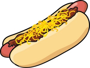 Junk Food Clipart Image - Hot Dog Smothered with Chili and Cheese