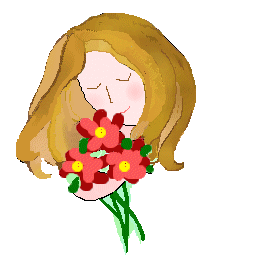 Mother's Day clip art of a mother smelling a bouquet of flowers ...