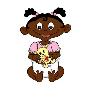 Baby Clipart Image - African American Baby Girl Holding a Teddy Bear