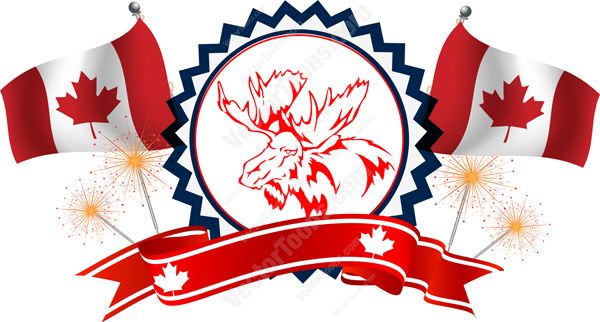 Cartoon Clipart: Patriotic Canadian Banner With Maple Leaf Flags ...
