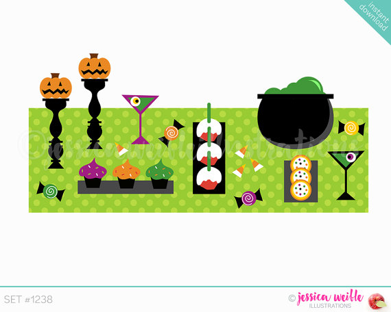 Instant Download Halloween Table Buffet Cute Digital Clipart ...