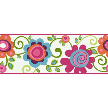 877878 Bright Floral Scroll Wallpaper Border - Walmart.com