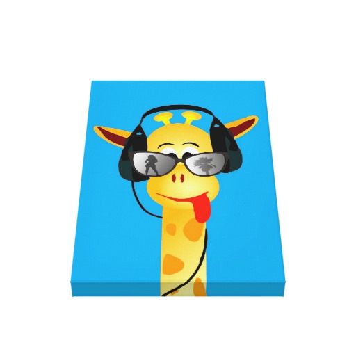 funny giraffe with headphones summer glasses comic canvas print ...