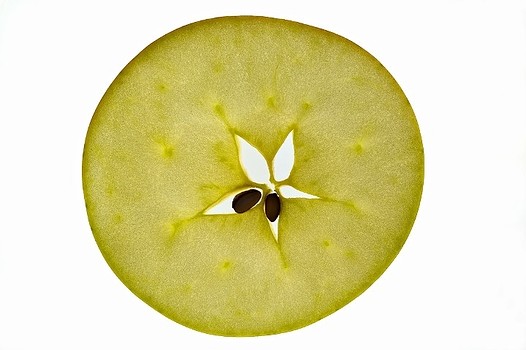 Slice of apple (sliced lengthwise), backlit - YOONIQ Images ...