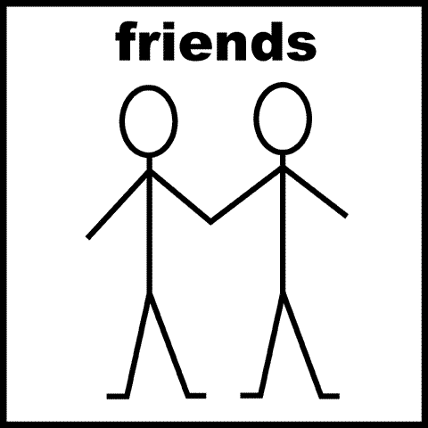 Two stick figures holding hands.