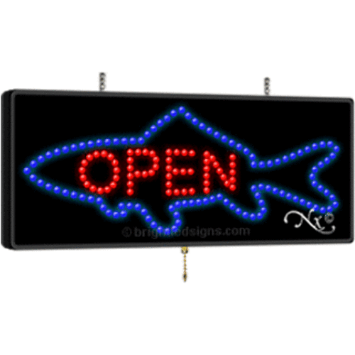 Red and Blue Fish Open LED Sign, on sale: $179.99 | BrightLEDSigns.com