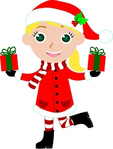 Christmas Presents Clipart Image - Happy little child on Christmas ...