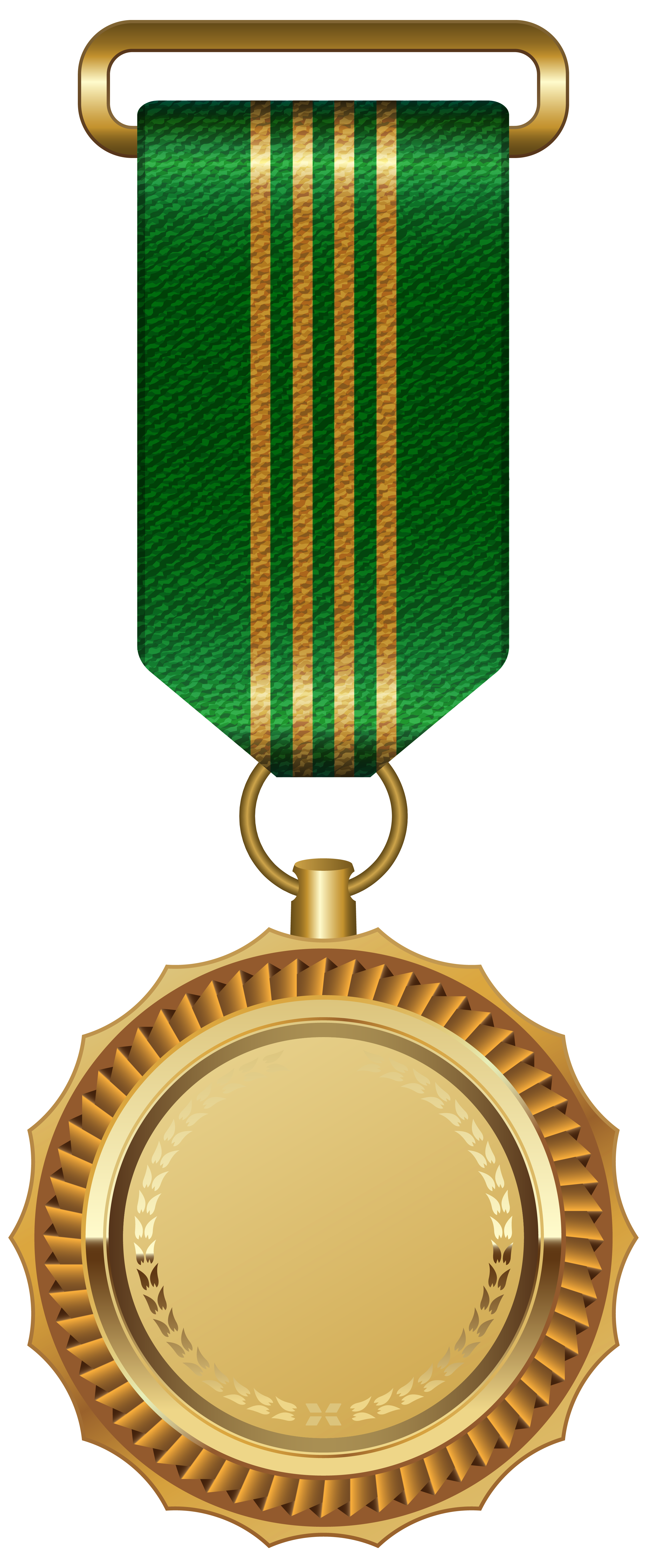 Gold Medal with Green Ribbon PNG Clipart Image