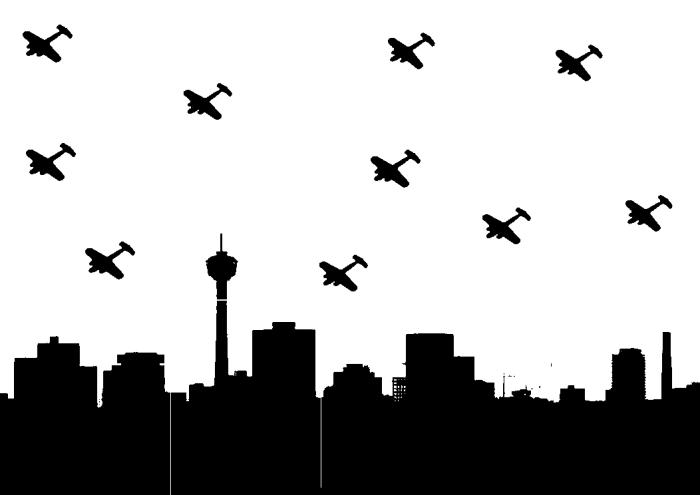 Airplanes Over City Stencils on Stencil Revolution