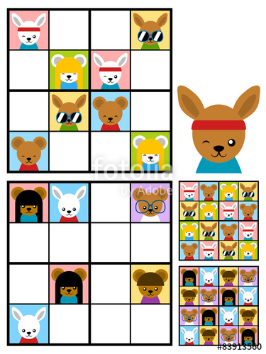 Kids sudoku puzzle with cartoon animal heads" Stock image and ...