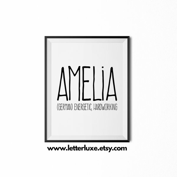 Amelia Name Meaning Print - Printable Nursery Baby D cor | Wooden ...