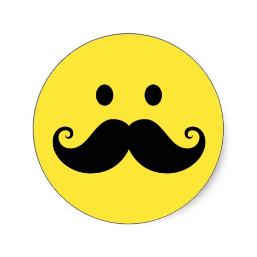 Fun yellow smiley face with handlebar moustache round sticker at ...