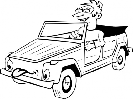 Boy Driving Car Cartoon Outline clip art vector, free vector ...