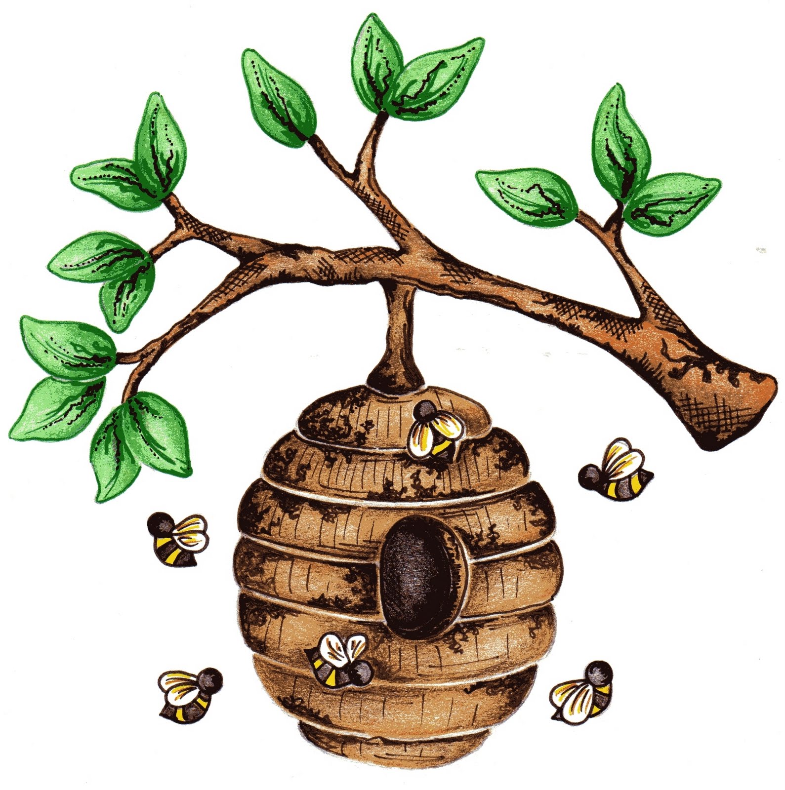 Beehive and bee clipart