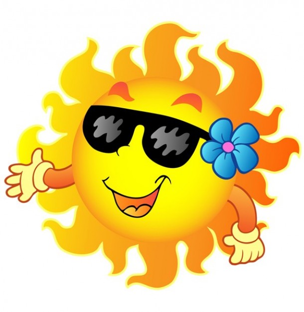 Happy sun with sunglasses and flower cartoon illustration ...