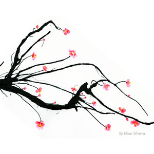 Cherry Blossom, Art Print, Zen, Branch, Pink, Ink, Drawing ...