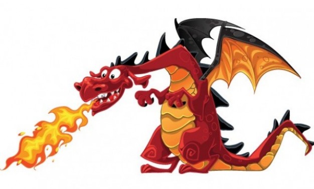 Happy cartoon dragon with flame | Download free Vector