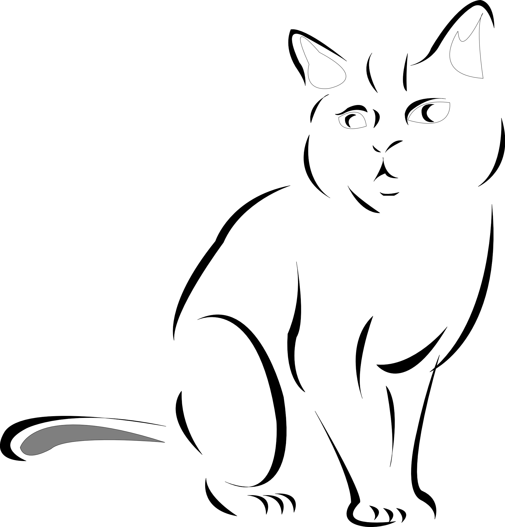 ArtFavor stylized grey cat black white line art ...