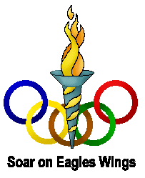 Sports clip art of Olympics style rings and torches with heroic ...