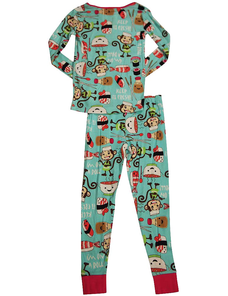 Joe Boxer - Girls Long Sleeve Sushi Pajamas, Aqua - Girl pajamas ...