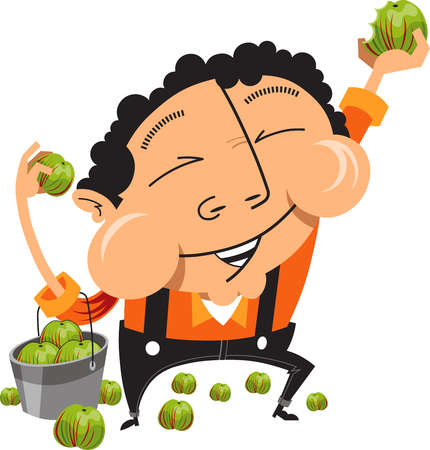 Stock Illustration - Man eating apples from a bucket