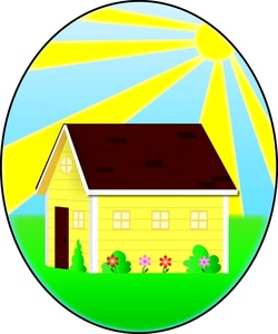 Home Clipart Image - Yellow cartoon house on a sunny spring day ...