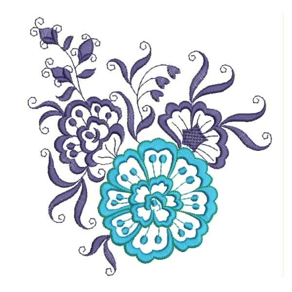 Blue Flower embroidery designs - EmbroideryShristi