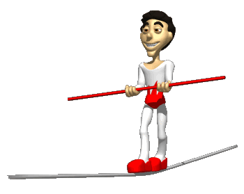 Animation clipart of a man on a tightrope