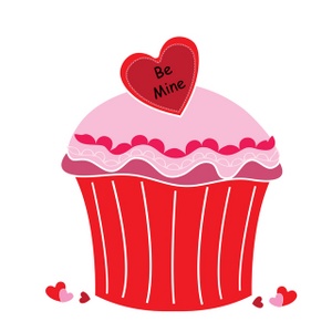 Valentine Clipart Image - Pink and Red Cupcake for Valentine's Day