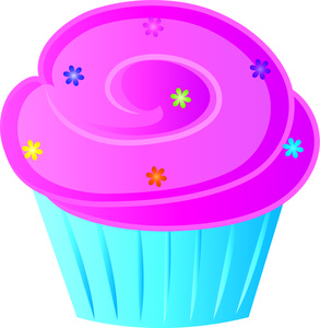 Cupcake Clipart Image - Cartoon Cupcake with Pink Frosting