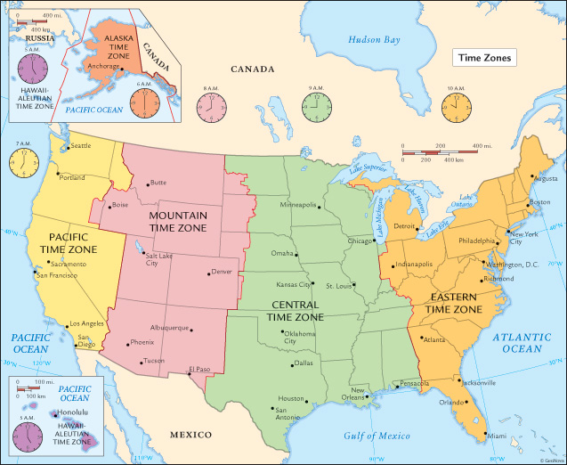 Printable US Time Zones Map