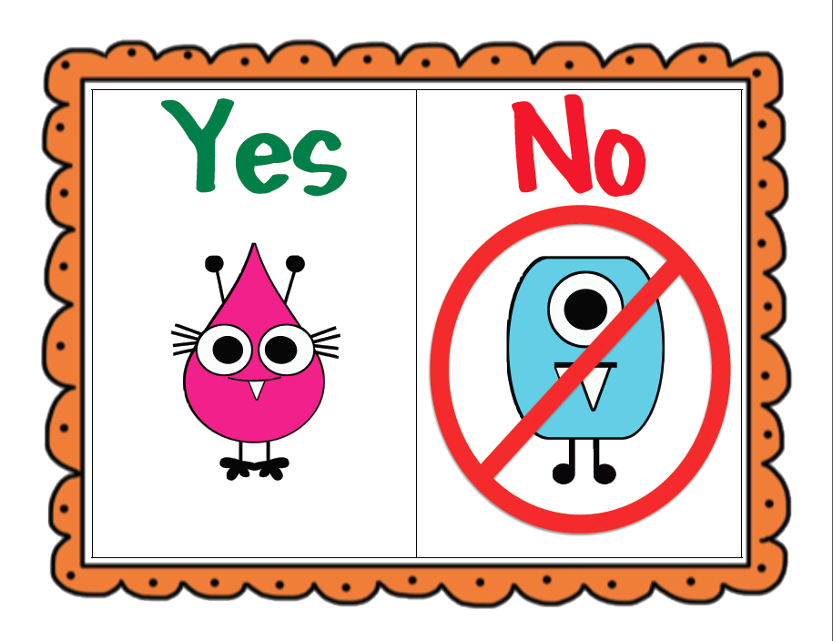 The yes/no cards can also be cut apart and the student holds up the correct answer, or the cards can be glued to popsicle sticks.