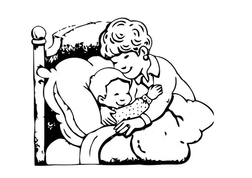 Child Going To Bed Clipart - Black & White