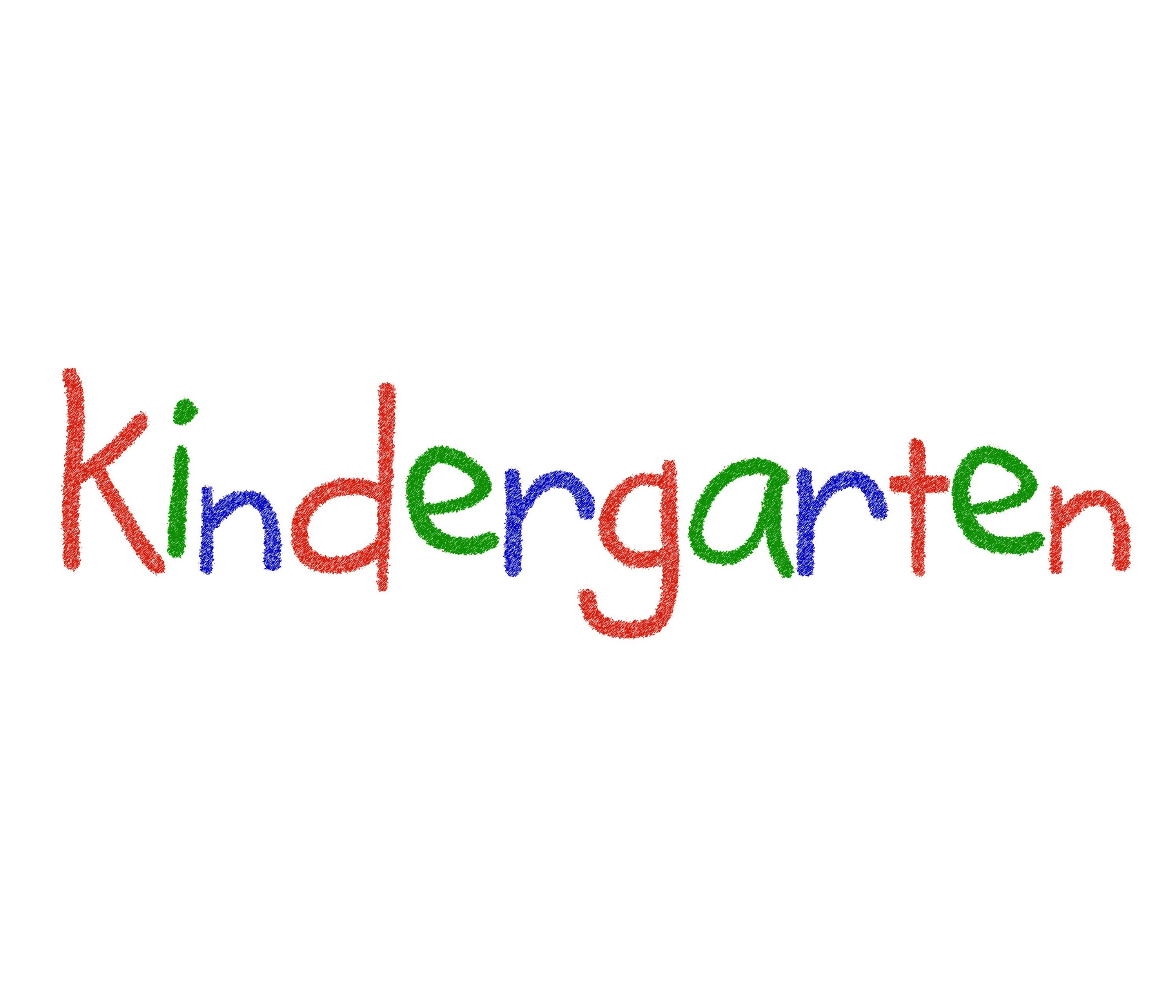 Image: The word Kindergarten, written in bright colours and a child-like script, over a white background
