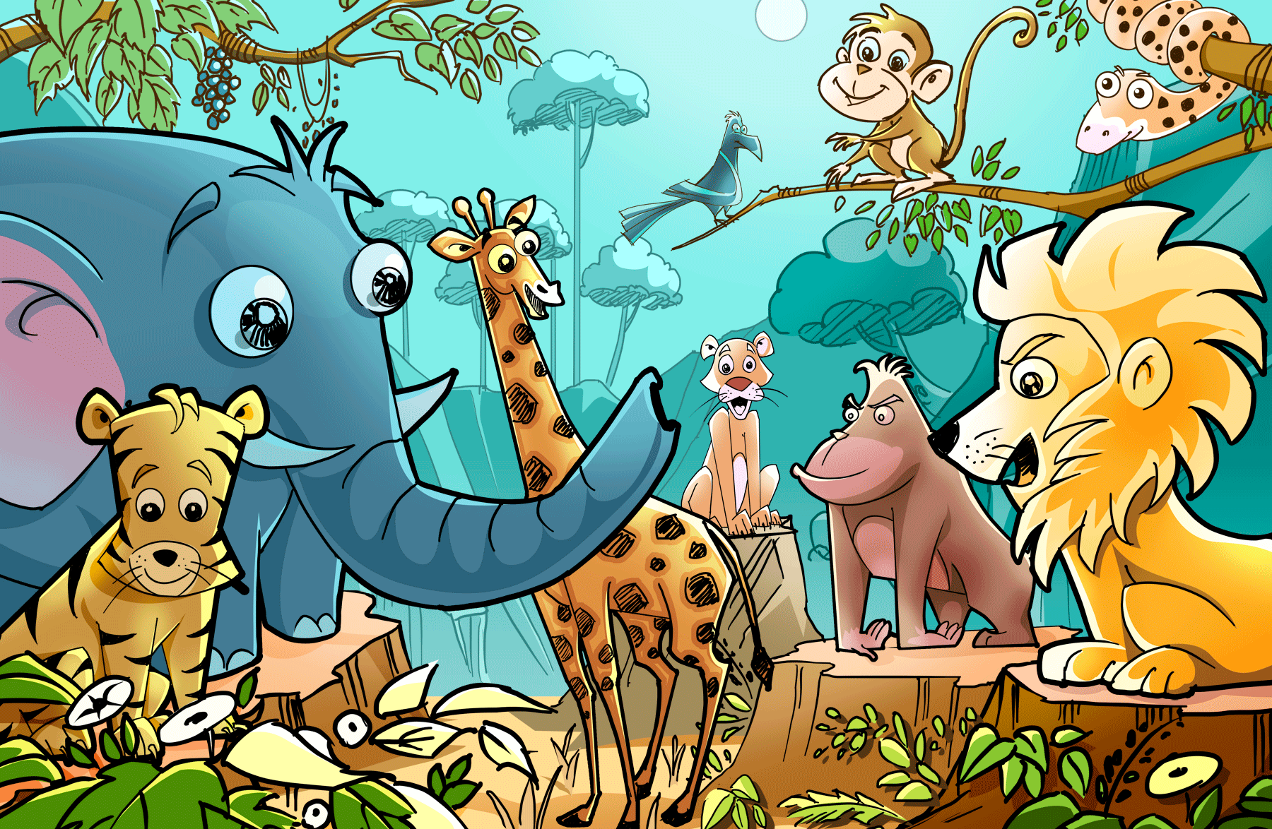 Baby Jungle Animals Clipart Borders.