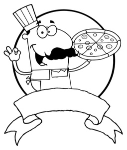 Chef Clipart Image - Black and White Pizza Chef Holding a Pizza ...