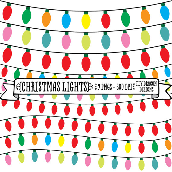 Digital Christmas Lights Clip Art Borders For by FlyDragonDesign