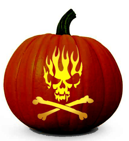 Skull on Flames - Free Scary Halloween Pumpkin Carving Patterns ...