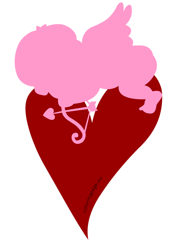Cupid sleeping on heart clipart | Coloring Page