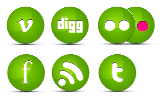 Green Glossy Social Icons