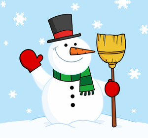 Free Snowman Clipart Image - Snowman with a Broom Waving