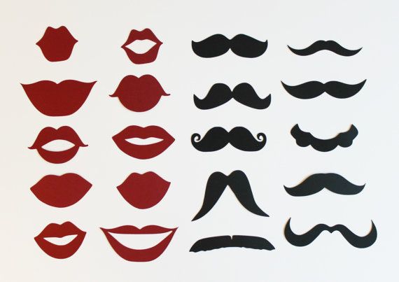 20 DIY Photo Booth Props. 10 Mustache and 10 Lip Die Cuts. Weddings. …