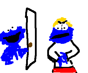 Cookie monster hides from angry mom (drawing by Eric2798)