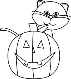 Halloween clipart pumpkin & cat black and white