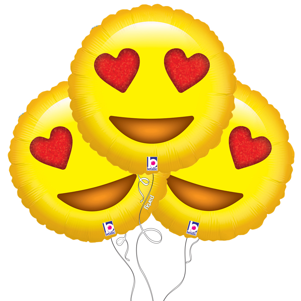 Starstruck Love Heart Eyes Emoji Mylar Balloon 3pk | Party Explosions