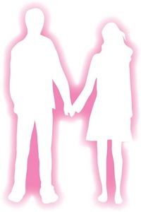 Puppy Love Clipart Image - Shy boy and girl holding hands as they ...