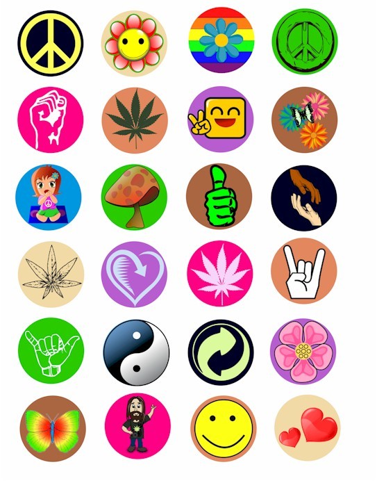 peace love flowers harmony hippy symbols by VellasCollageSheets
