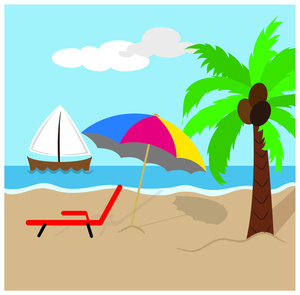 Beach Clipart Image - Tropical Island Scene with Coconut Palm Tree ...